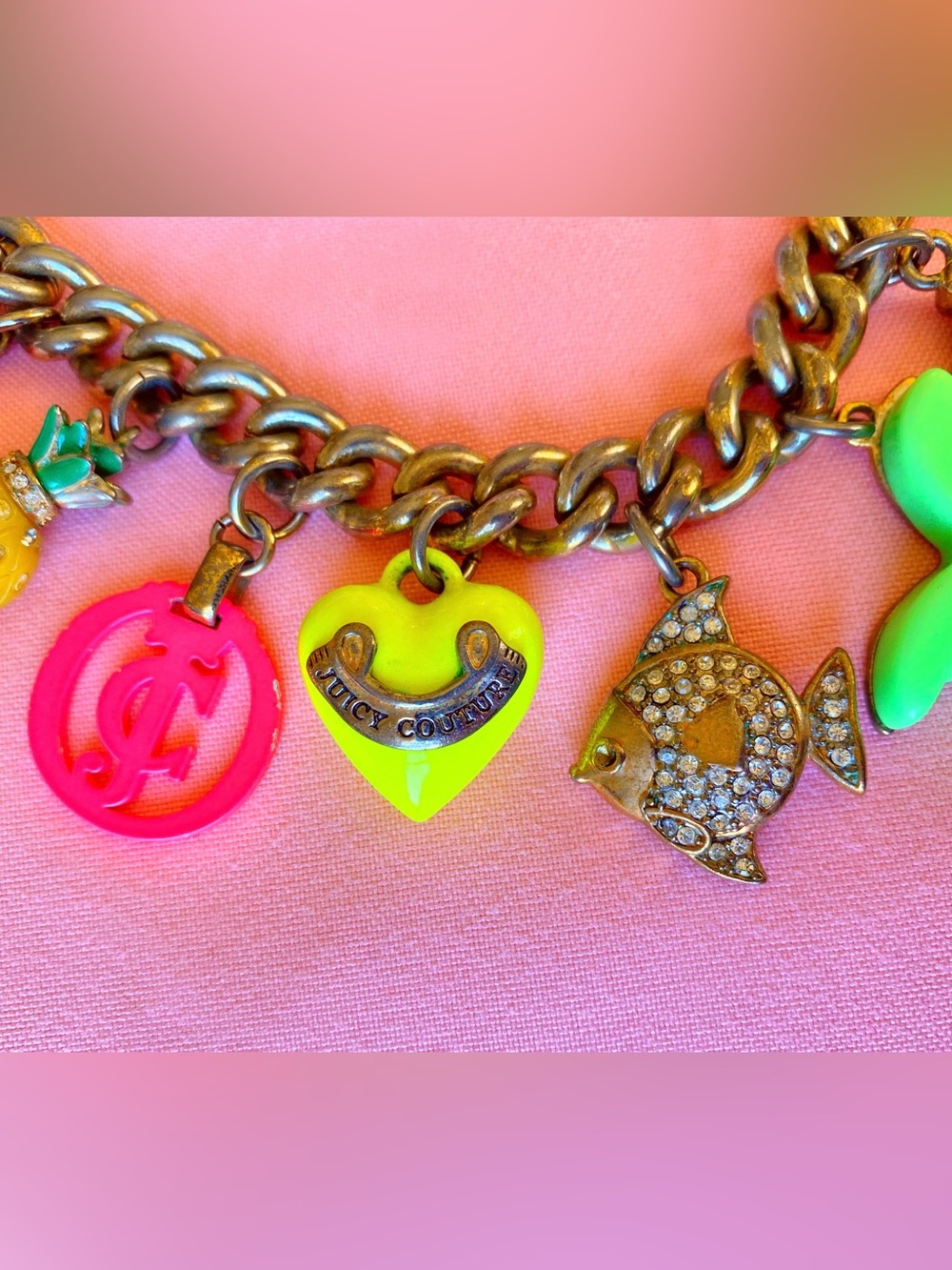 Juicy Couture Bracelet Charm Neon Tropical Beach Hawaii Palmtree Hotpink Miami - Picture 3 of 10